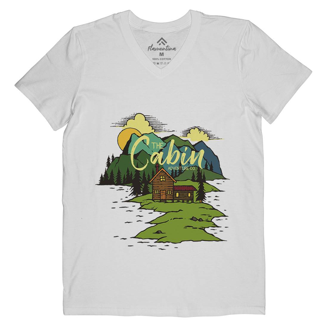 The Cabin On Lake Mens Organic V-Neck T-Shirt Nature C787