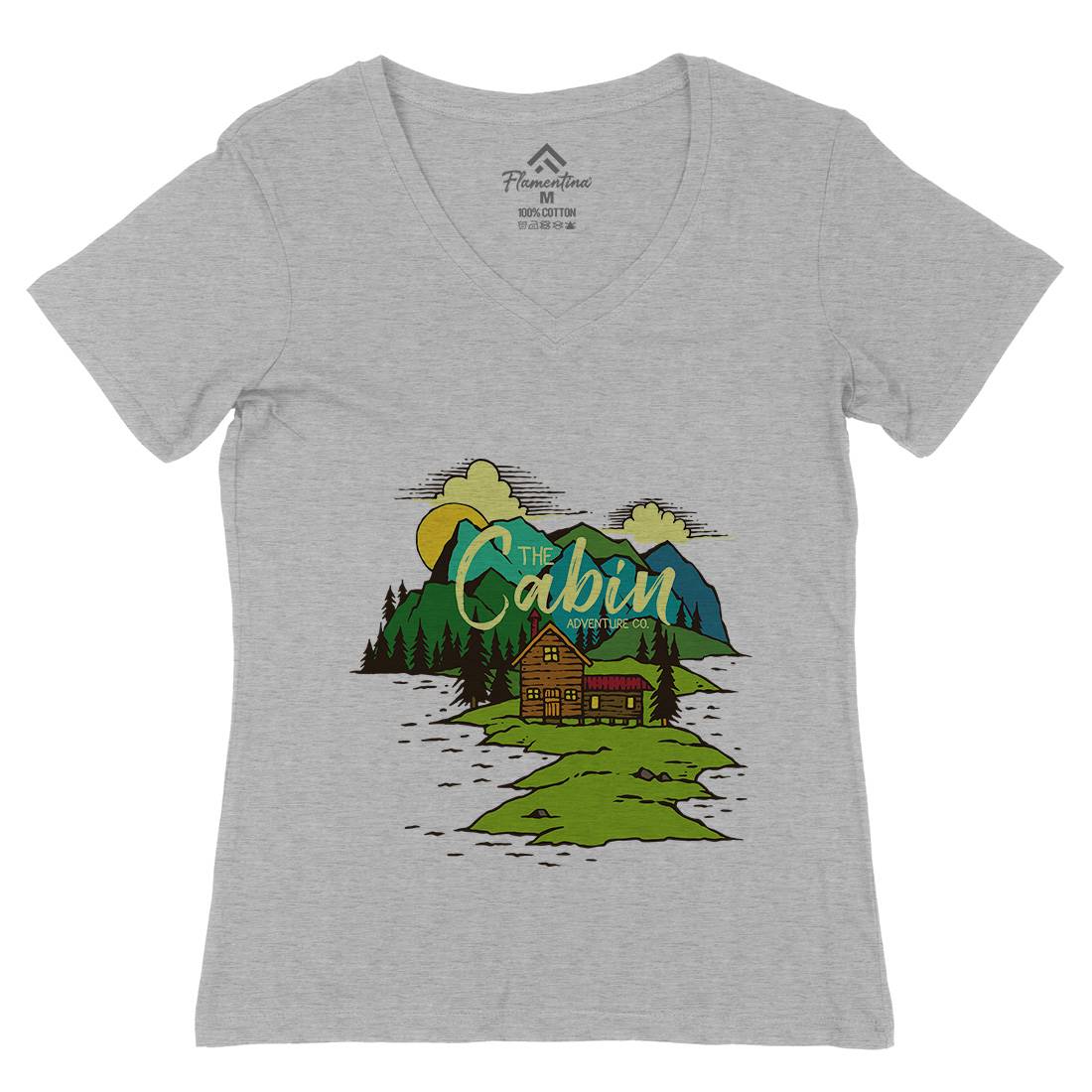 The Cabin On Lake Womens Organic V-Neck T-Shirt Nature C787