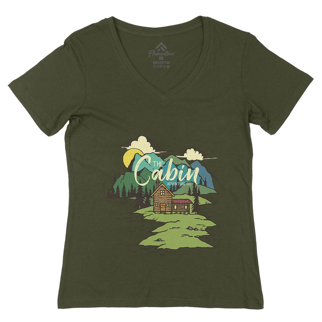 The Cabin On Lake Womens Organic V-Neck T-Shirt Nature C787
