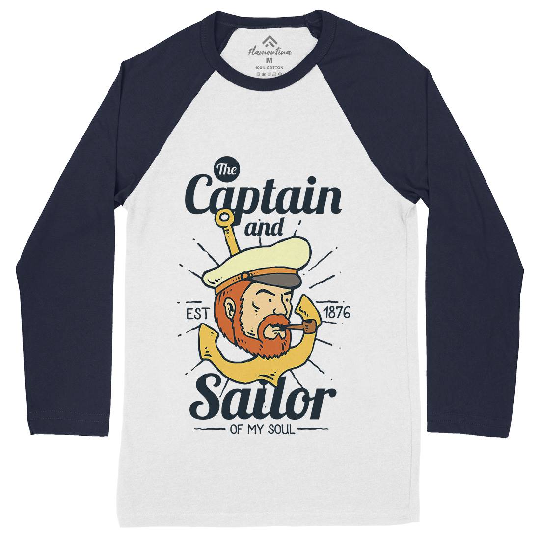 Captain And Sailor Mens Long Sleeve Baseball T-Shirt Navy C788