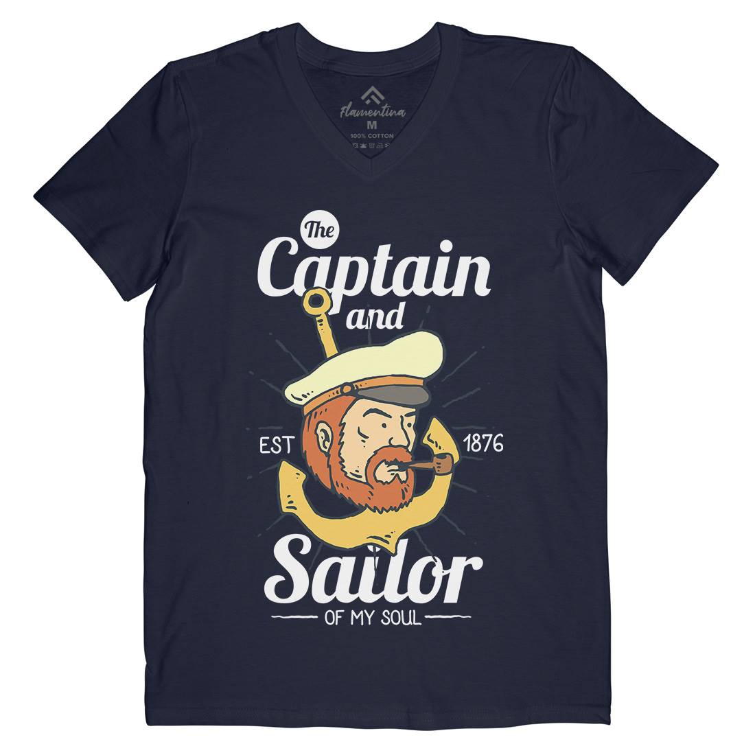 Captain And Sailor Mens Organic V-Neck T-Shirt Navy C788