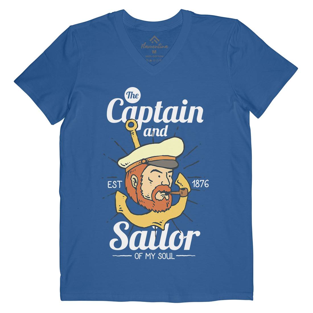 Captain And Sailor Mens V-Neck T-Shirt Navy C788