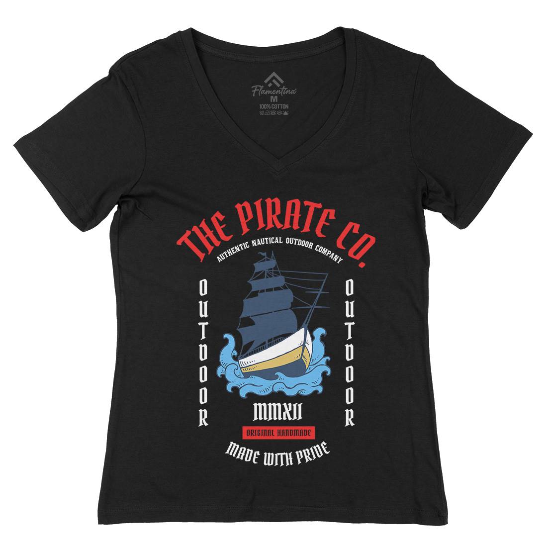 The Ship Womens Organic V-Neck T-Shirt Navy C790