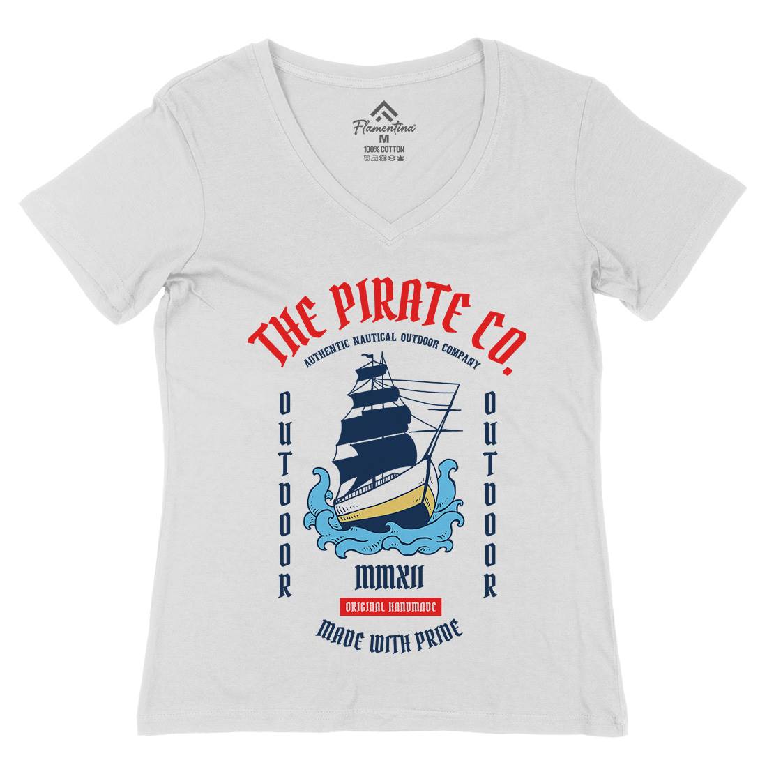 The Ship Womens Organic V-Neck T-Shirt Navy C790