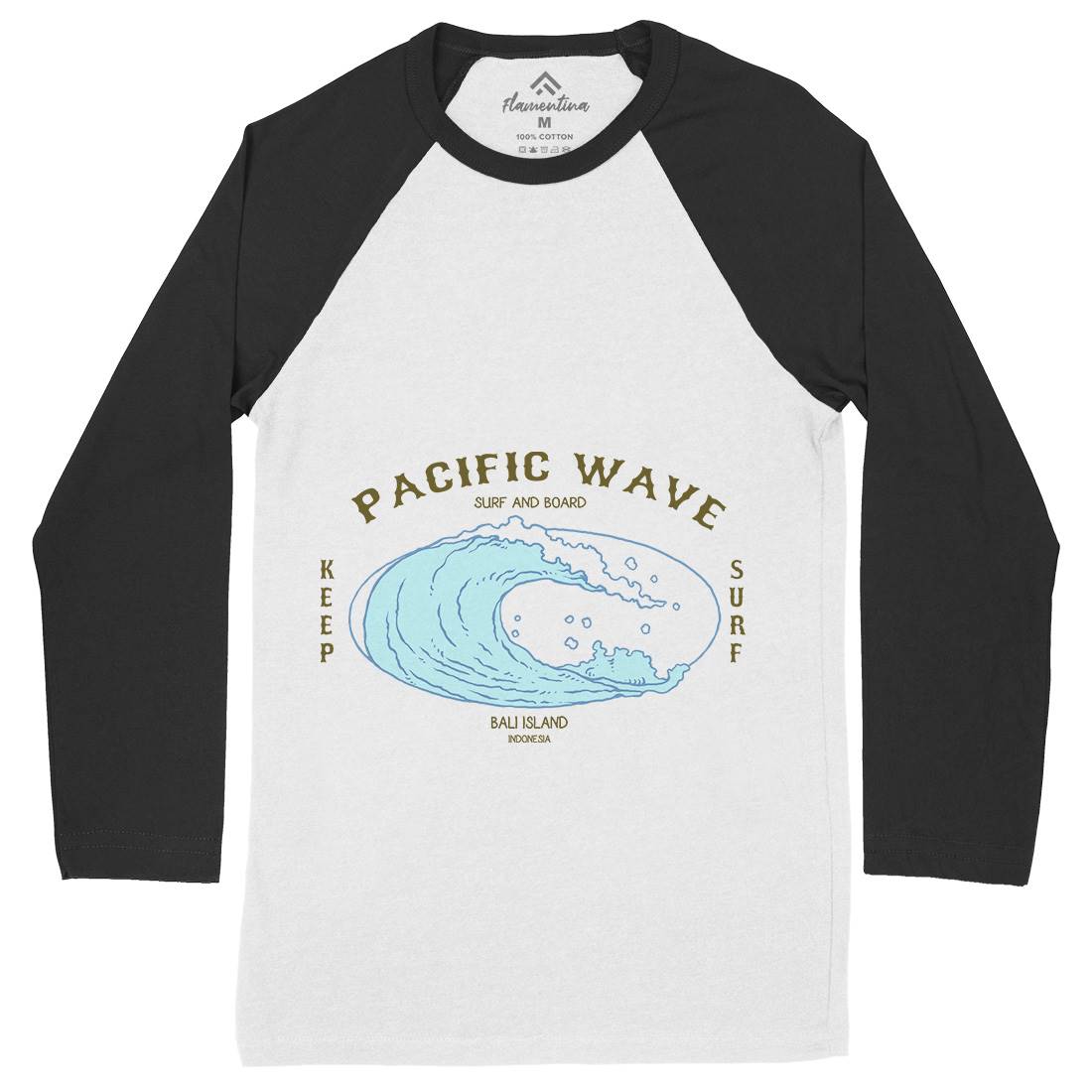 Wave Mens Long Sleeve Baseball T-Shirt Surf C797