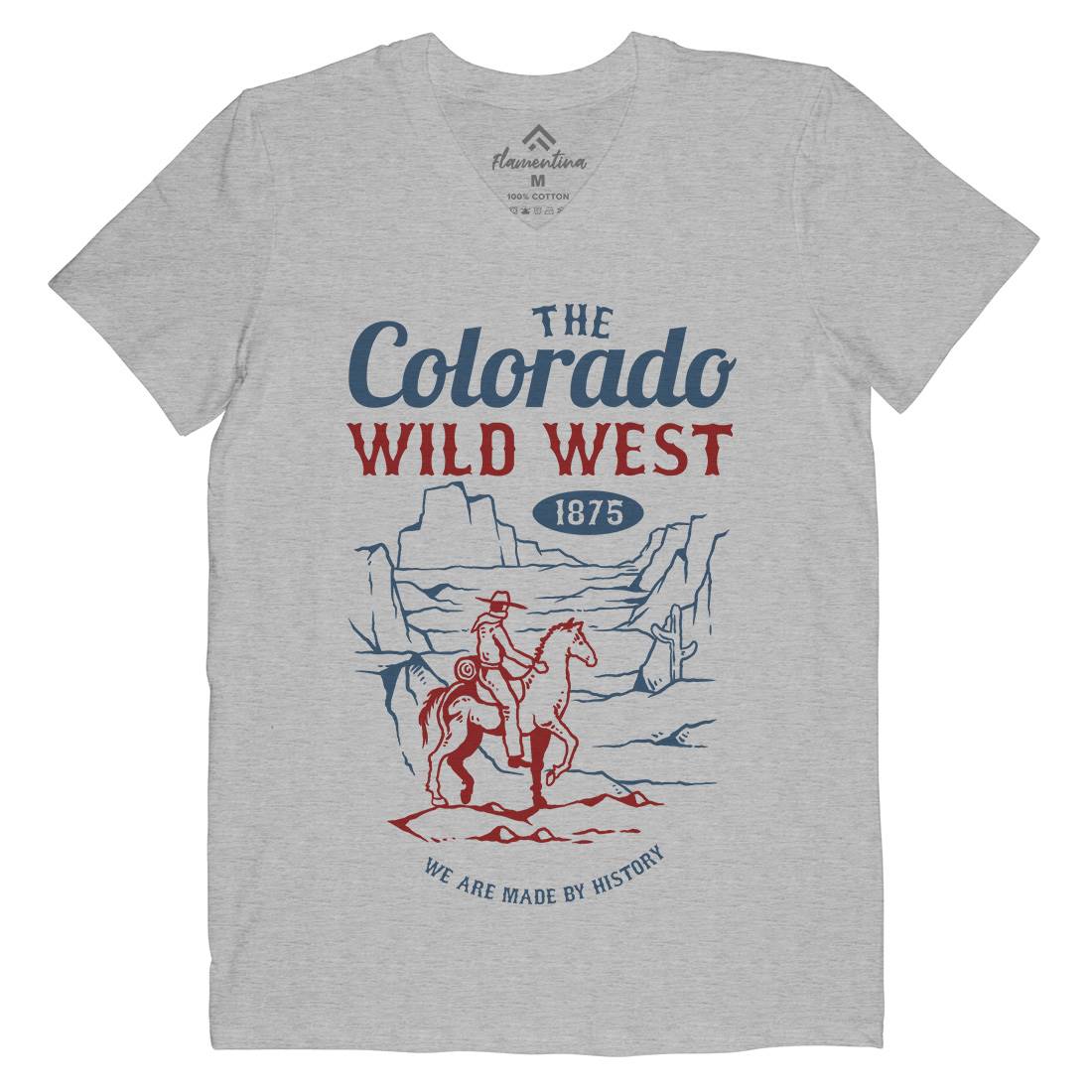 Wild West Mens Organic V-Neck T-Shirt American C798