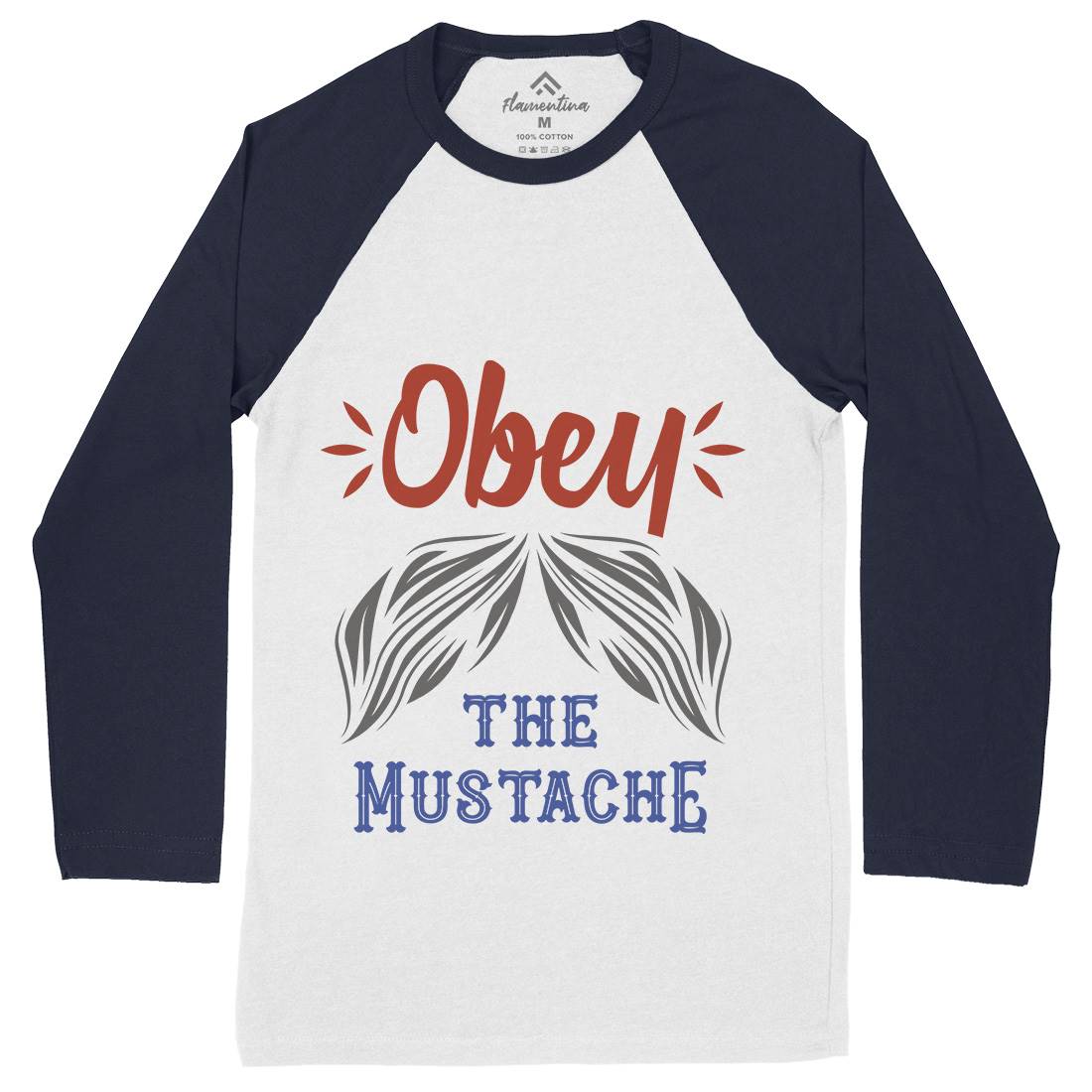Obey The Moustache Mens Long Sleeve Baseball T-Shirt Barber C802