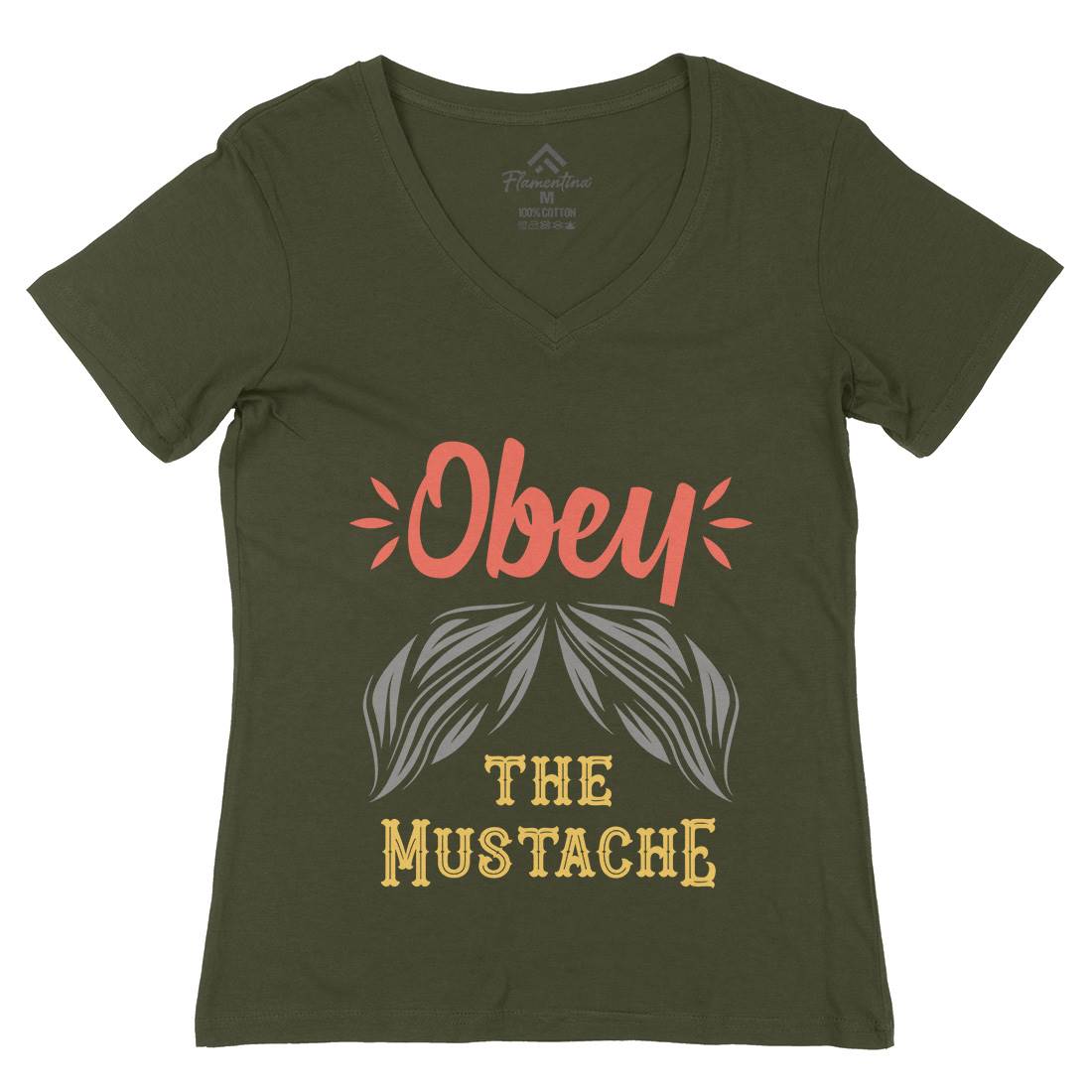 Obey The Moustache Womens Organic V-Neck T-Shirt Barber C802