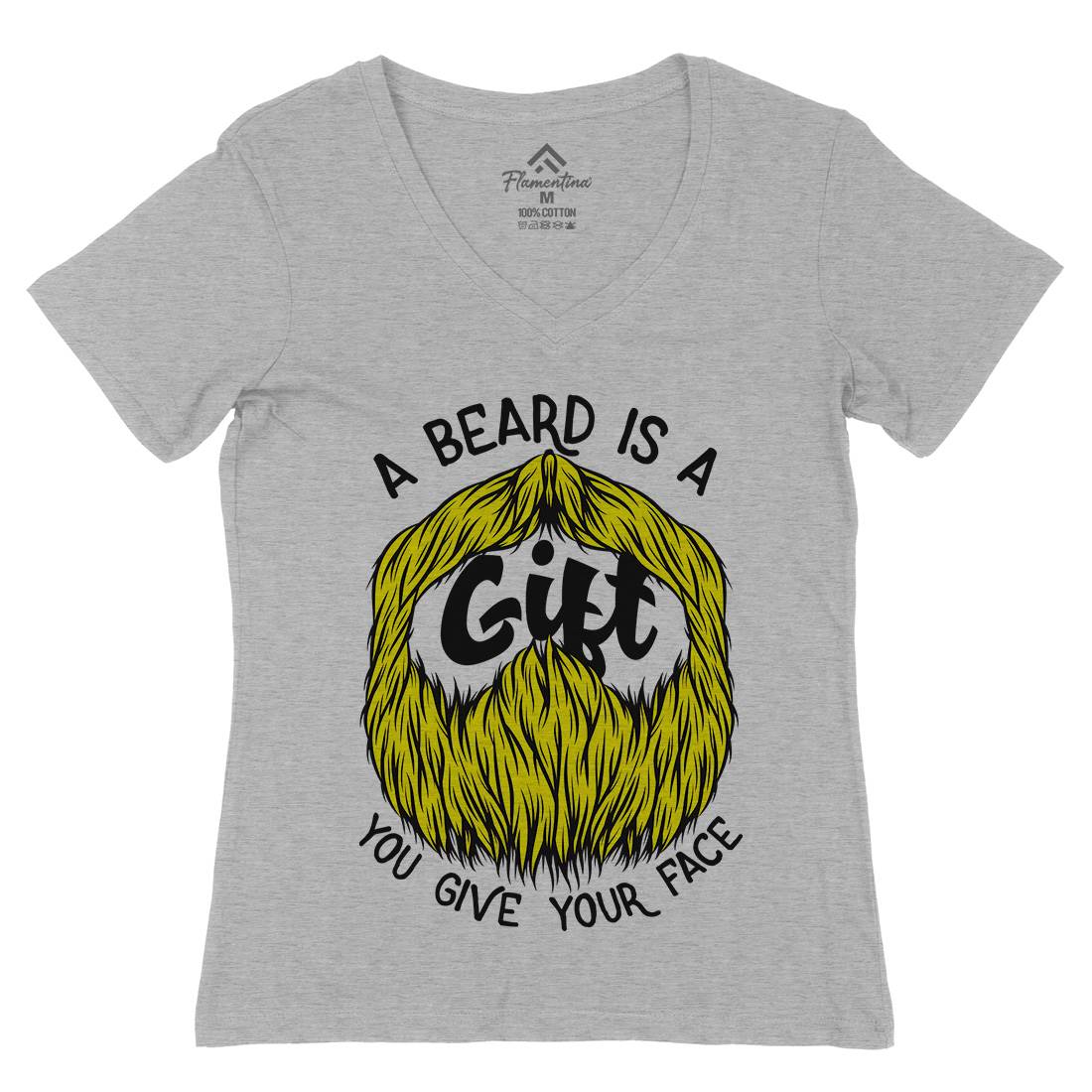 Beard Is A Gift Womens Organic V-Neck T-Shirt Barber C804