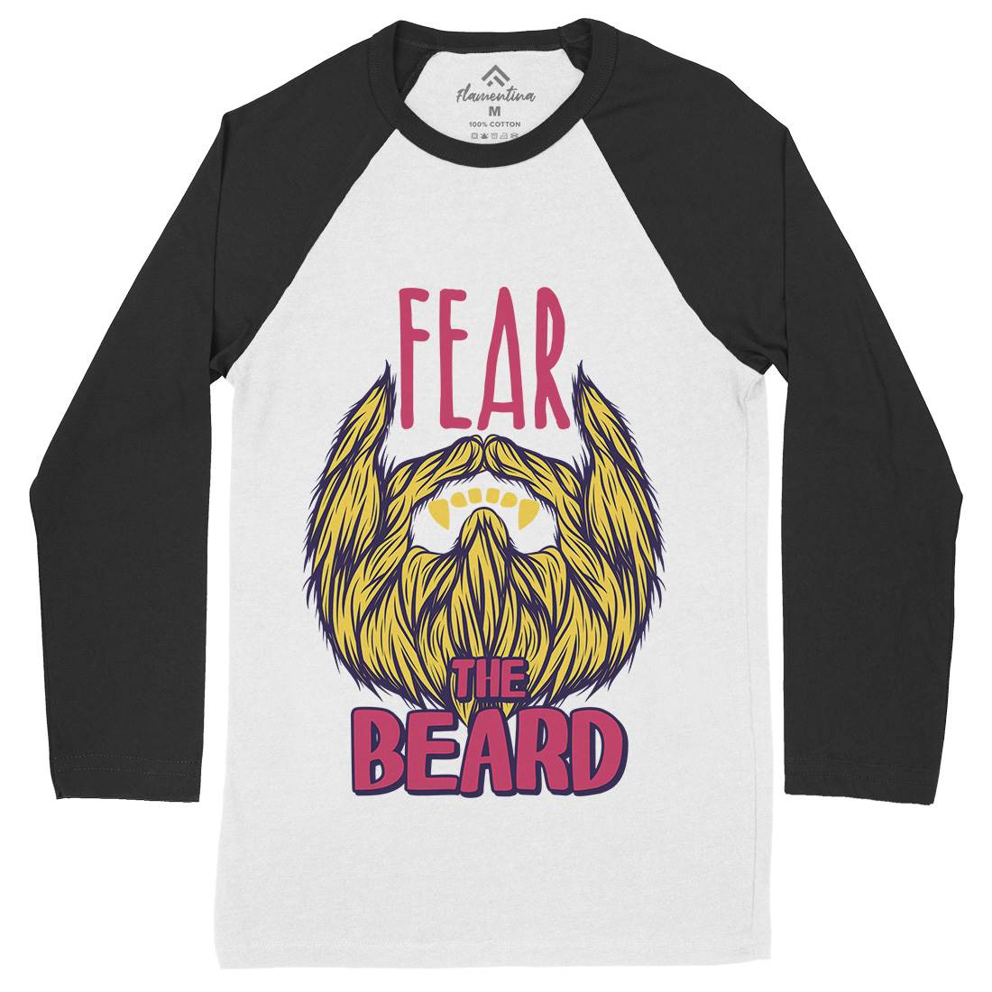 Fear The Beard Mens Long Sleeve Baseball T-Shirt Barber C805