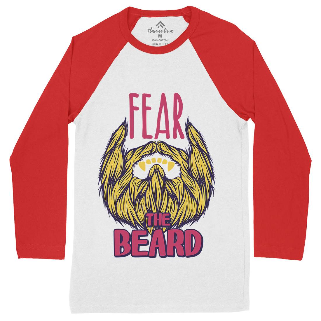 Fear The Beard Mens Long Sleeve Baseball T-Shirt Barber C805