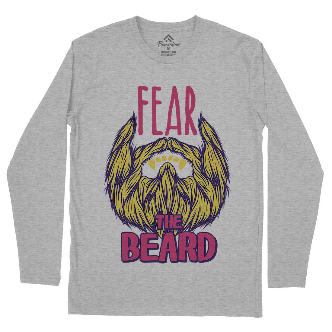 Fear The Beard Mens Long Sleeve T-Shirt Barber C805