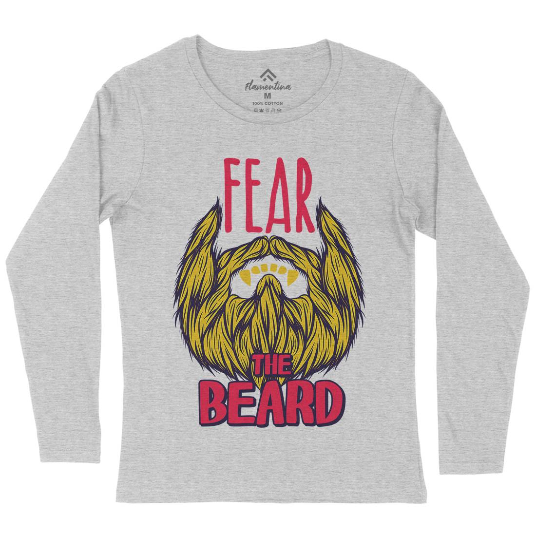 Fear The Beard Womens Long Sleeve T-Shirt Barber C805