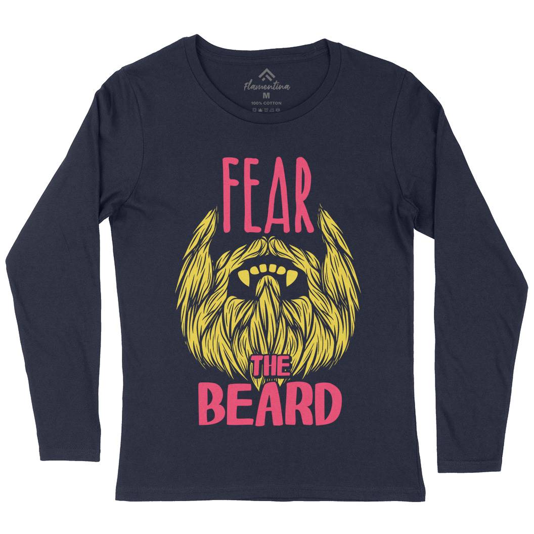 Fear The Beard Womens Long Sleeve T-Shirt Barber C805