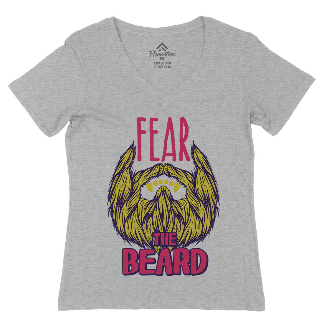 Fear The Beard Womens Organic V-Neck T-Shirt Barber C805