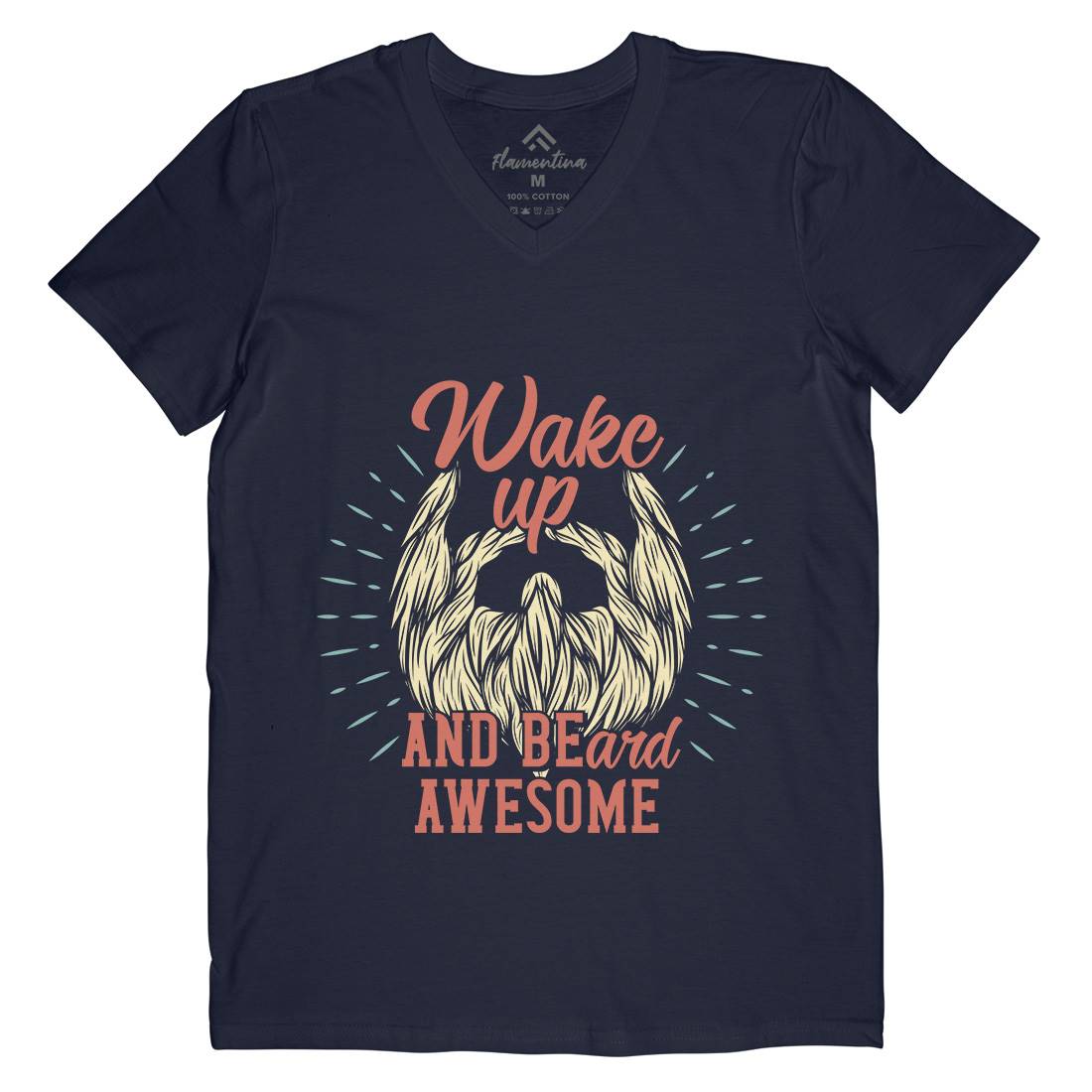Wake Up Beard Mens Organic V-Neck T-Shirt Barber C806