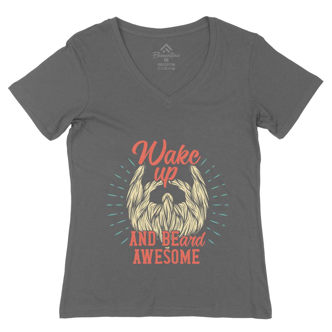Wake Up Beard Womens Organic V-Neck T-Shirt Barber C806