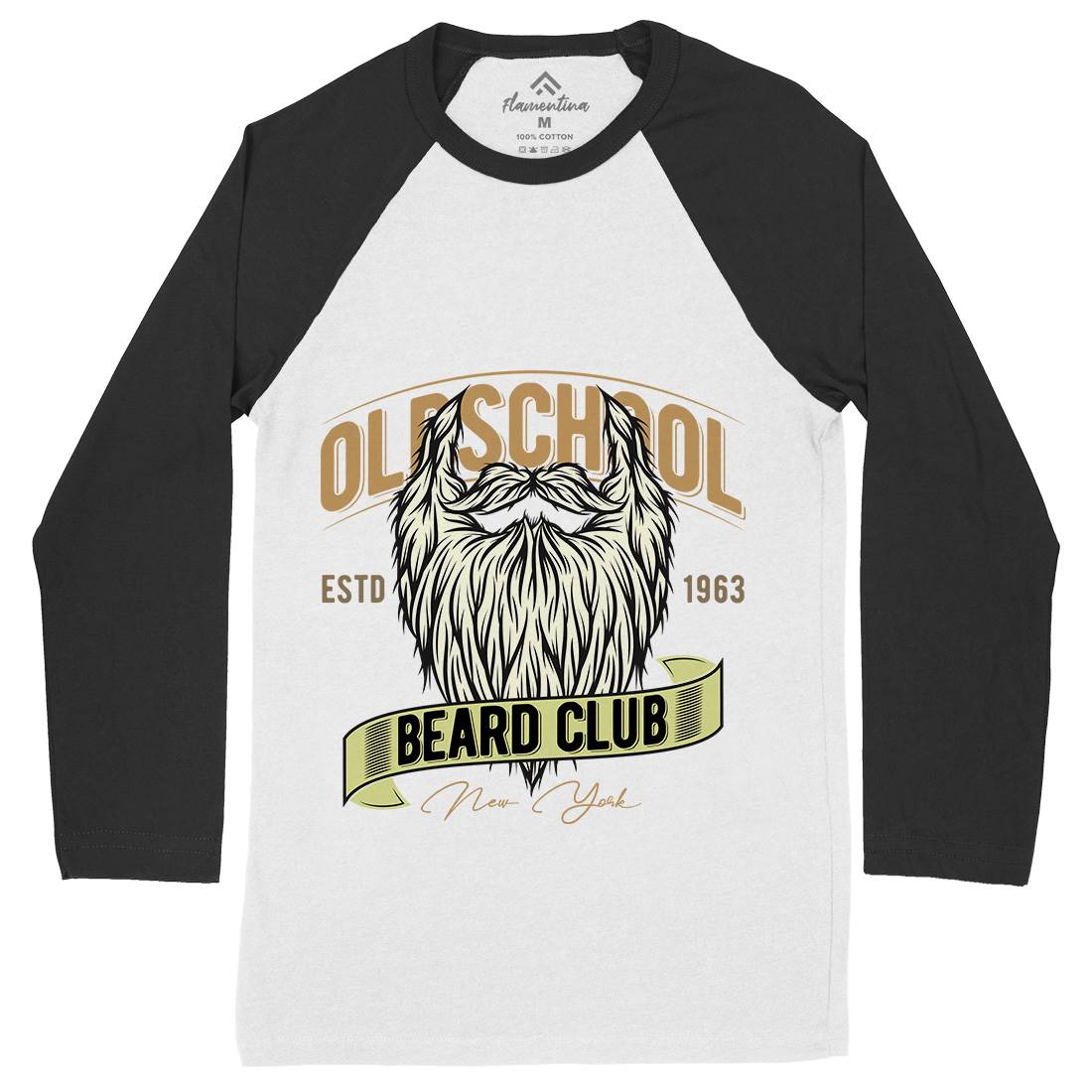 Oldschool Beard Club Mens Long Sleeve Baseball T-Shirt Barber C807
