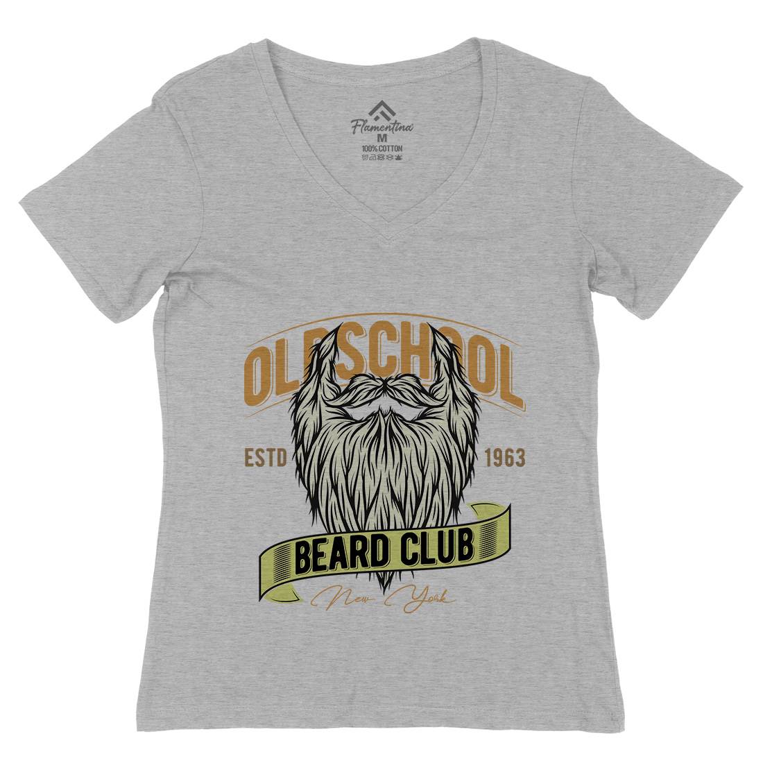 Oldschool Beard Club Womens Organic V-Neck T-Shirt Barber C807