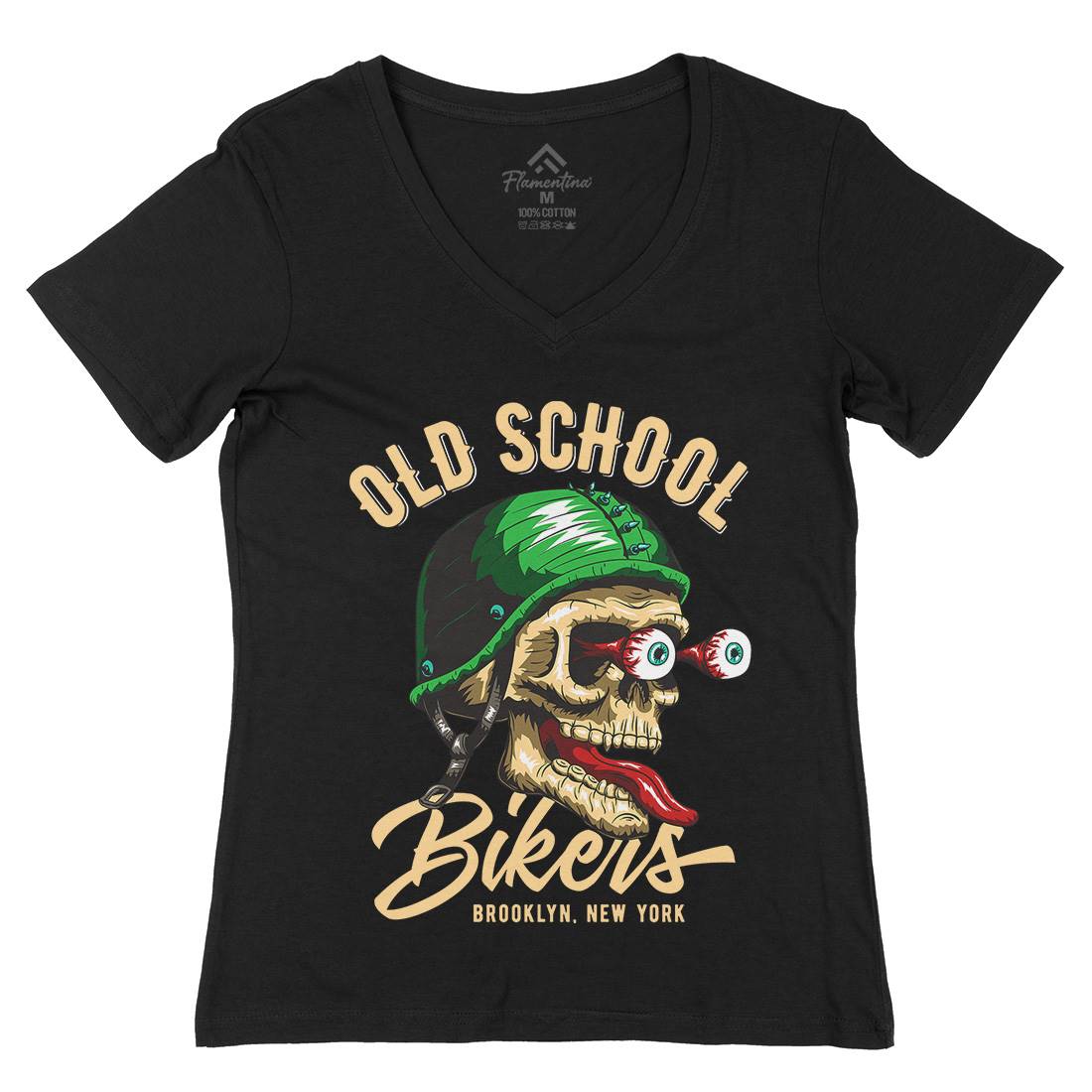 Oldschool Biker Womens Organic V-Neck T-Shirt Motorcycles C812