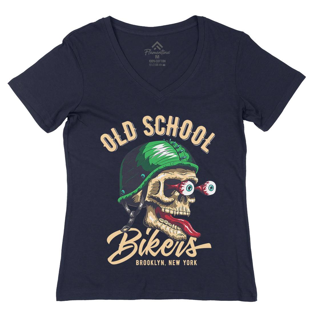 Oldschool Biker Womens Organic V-Neck T-Shirt Motorcycles C812