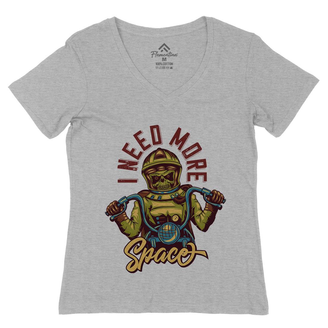 Space Biker Womens Organic V-Neck T-Shirt Motorcycles C814