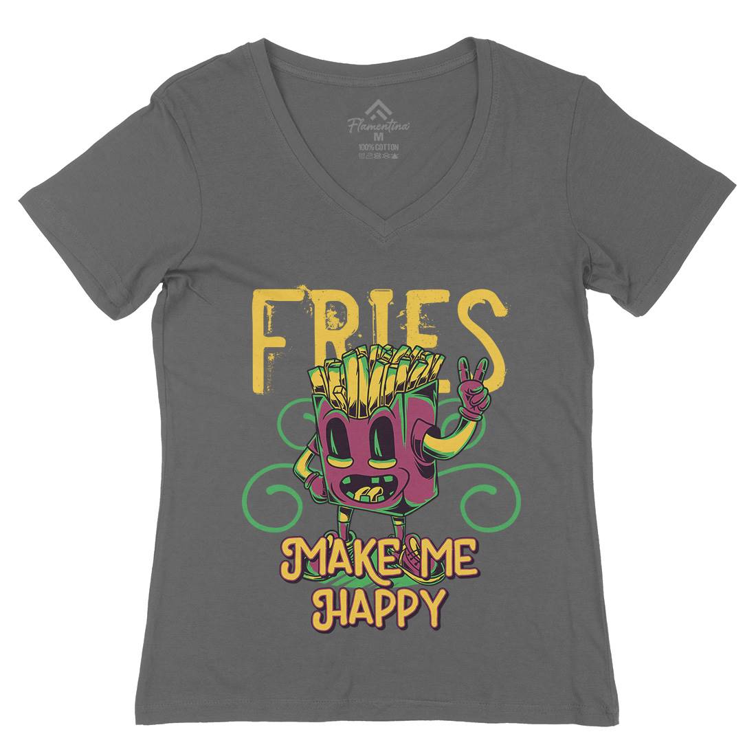 Fries Womens Organic V-Neck T-Shirt Food C818