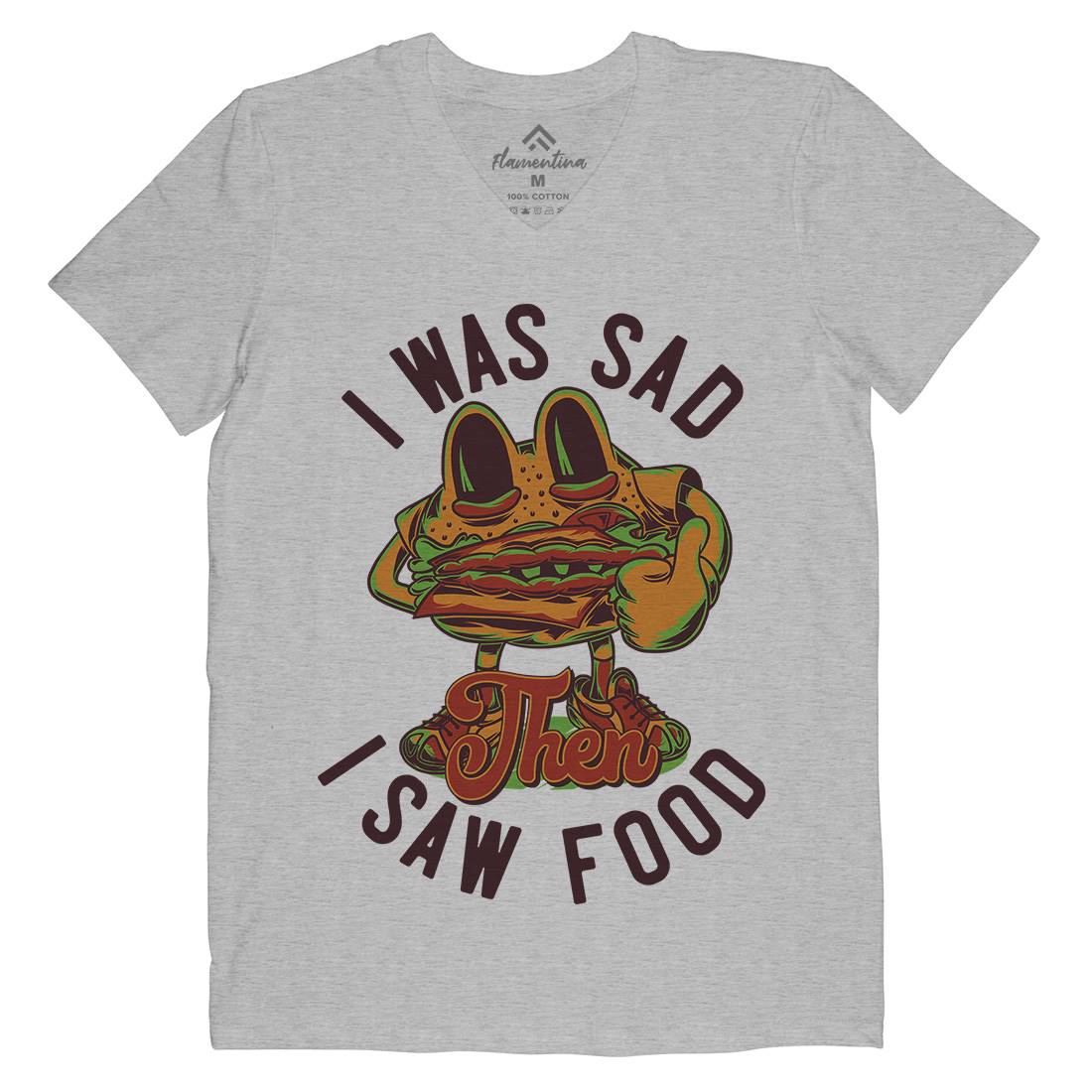 I Was Sad Mens Organic V-Neck T-Shirt Food C819