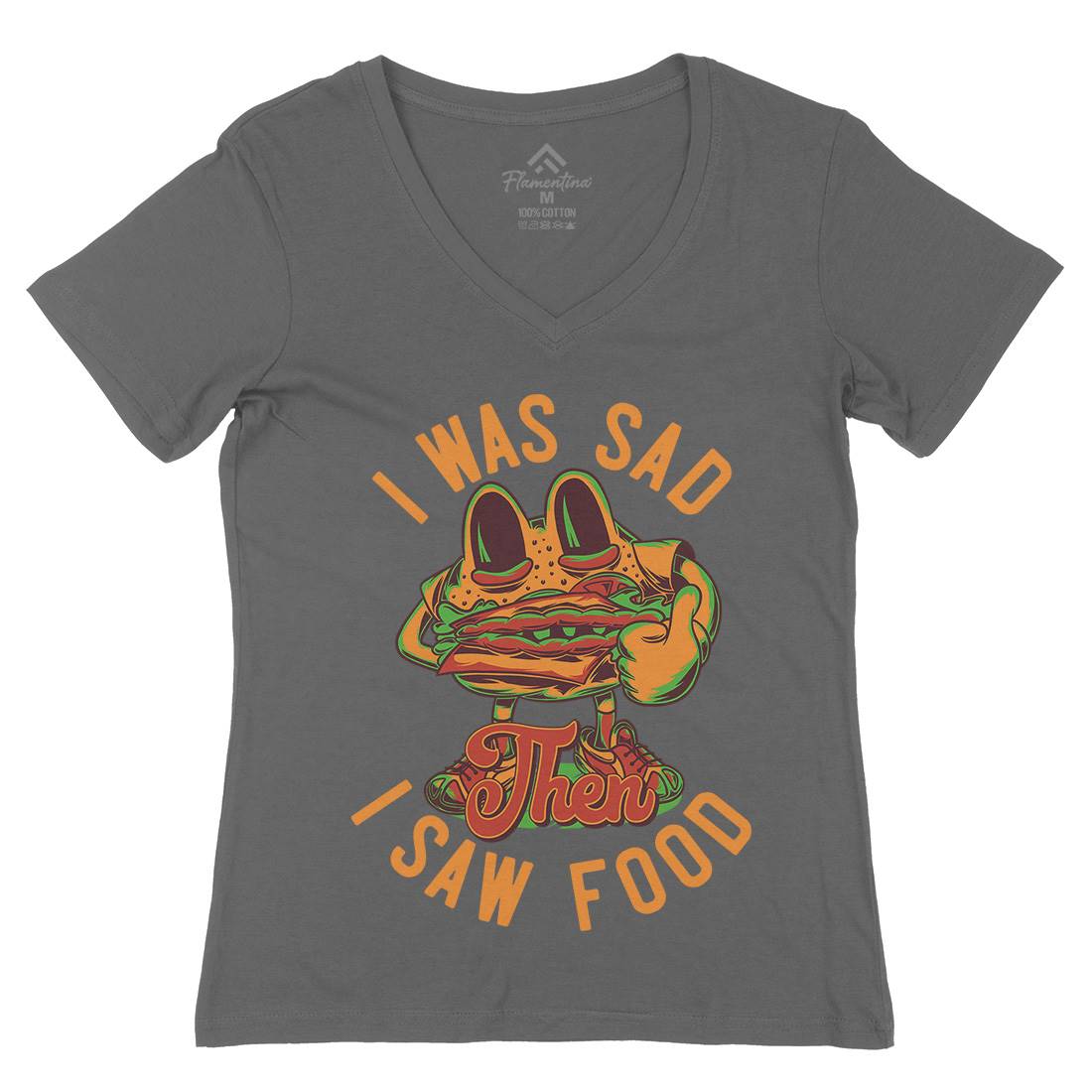 I Was Sad Womens Organic V-Neck T-Shirt Food C819