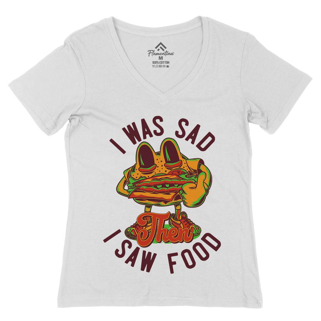 I Was Sad Womens Organic V-Neck T-Shirt Food C819
