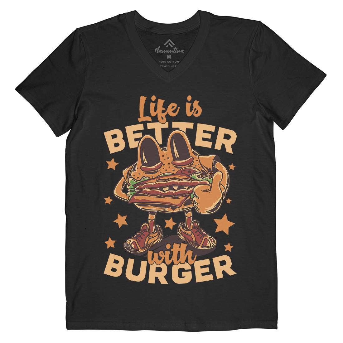 Life Is Better Mens Organic V-Neck T-Shirt Food C820