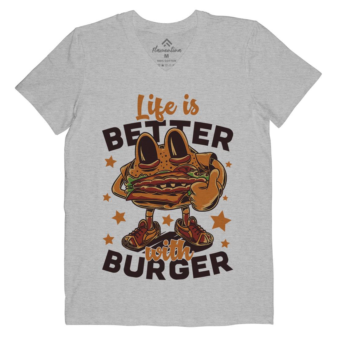Life Is Better Mens Organic V-Neck T-Shirt Food C820
