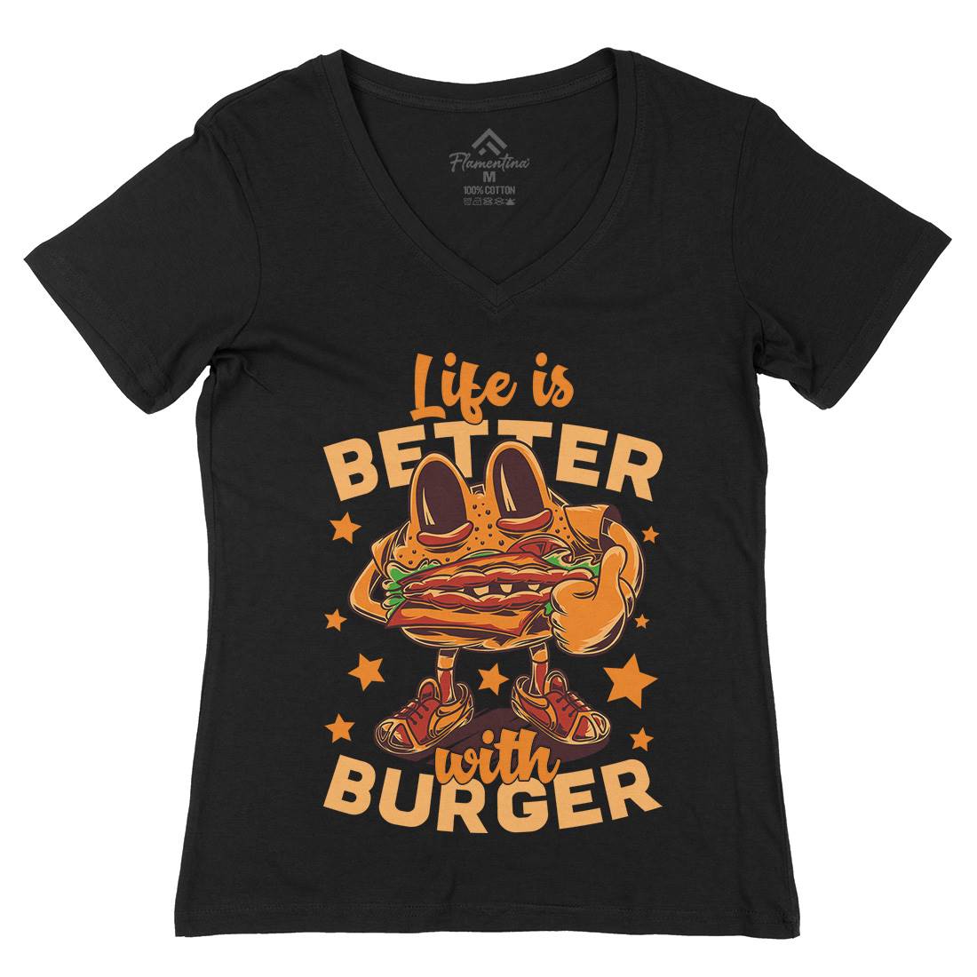 Life Is Better Womens Organic V-Neck T-Shirt Food C820