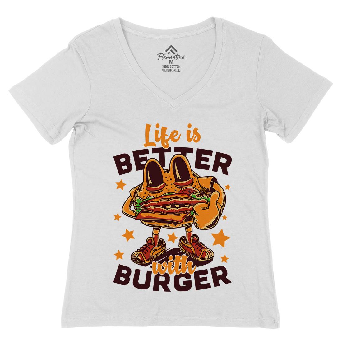 Life Is Better Womens Organic V-Neck T-Shirt Food C820