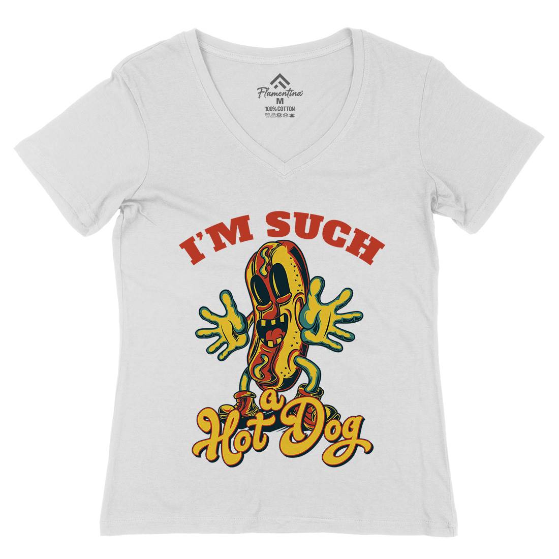 Hot Dog Womens Organic V-Neck T-Shirt Food C821