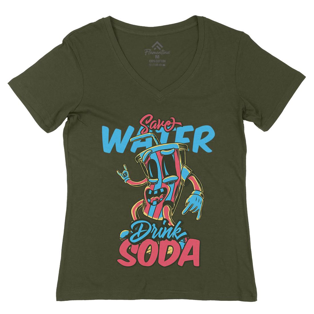 Drink Soda Womens Organic V-Neck T-Shirt Drinks C823