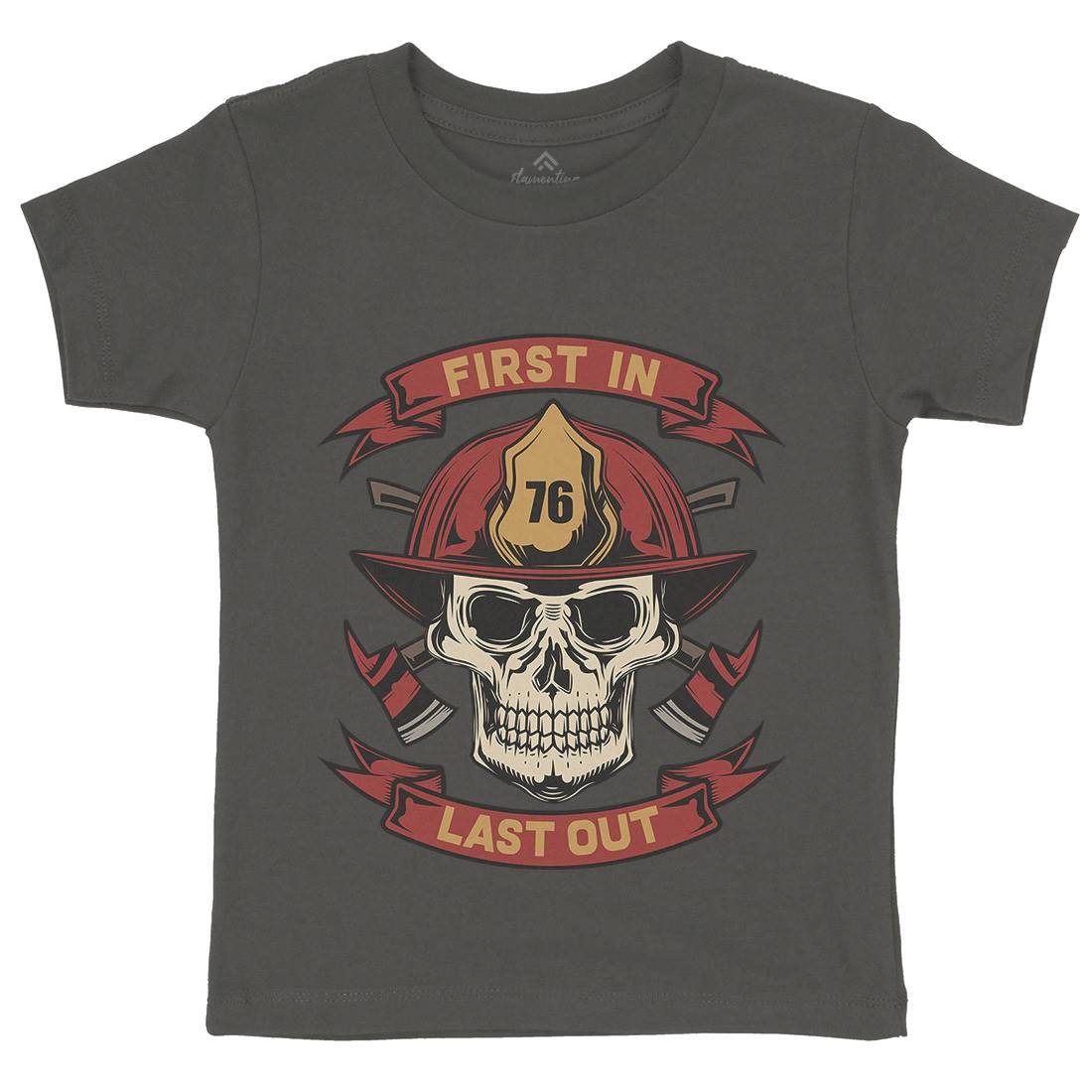 First In Last Out Kids Crew Neck T-Shirt Firefighters C825
