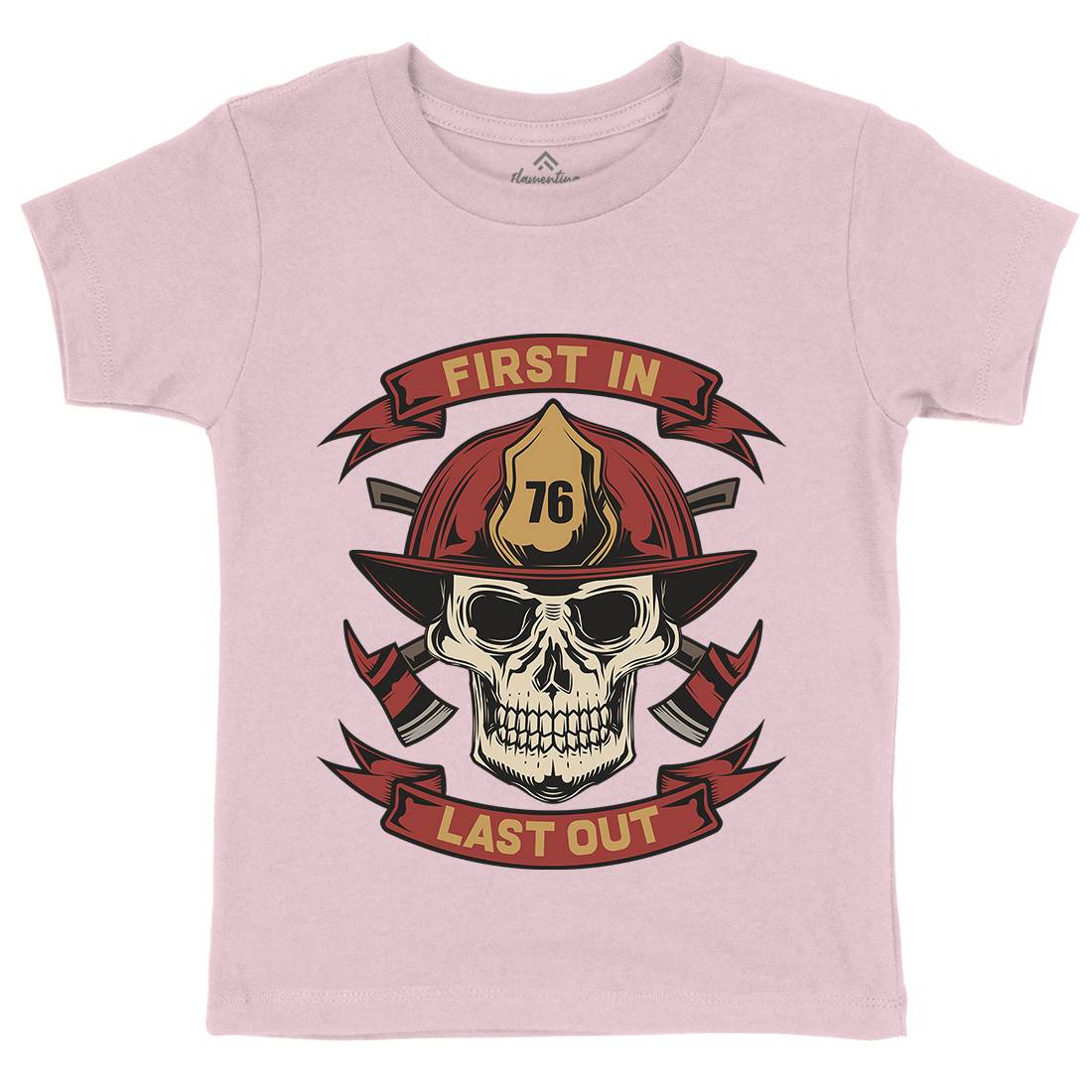 First In Last Out Kids Crew Neck T-Shirt Firefighters C825