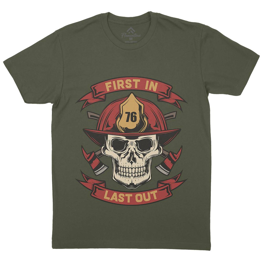 First In Last Out Mens Organic Crew Neck T-Shirt Firefighters C825