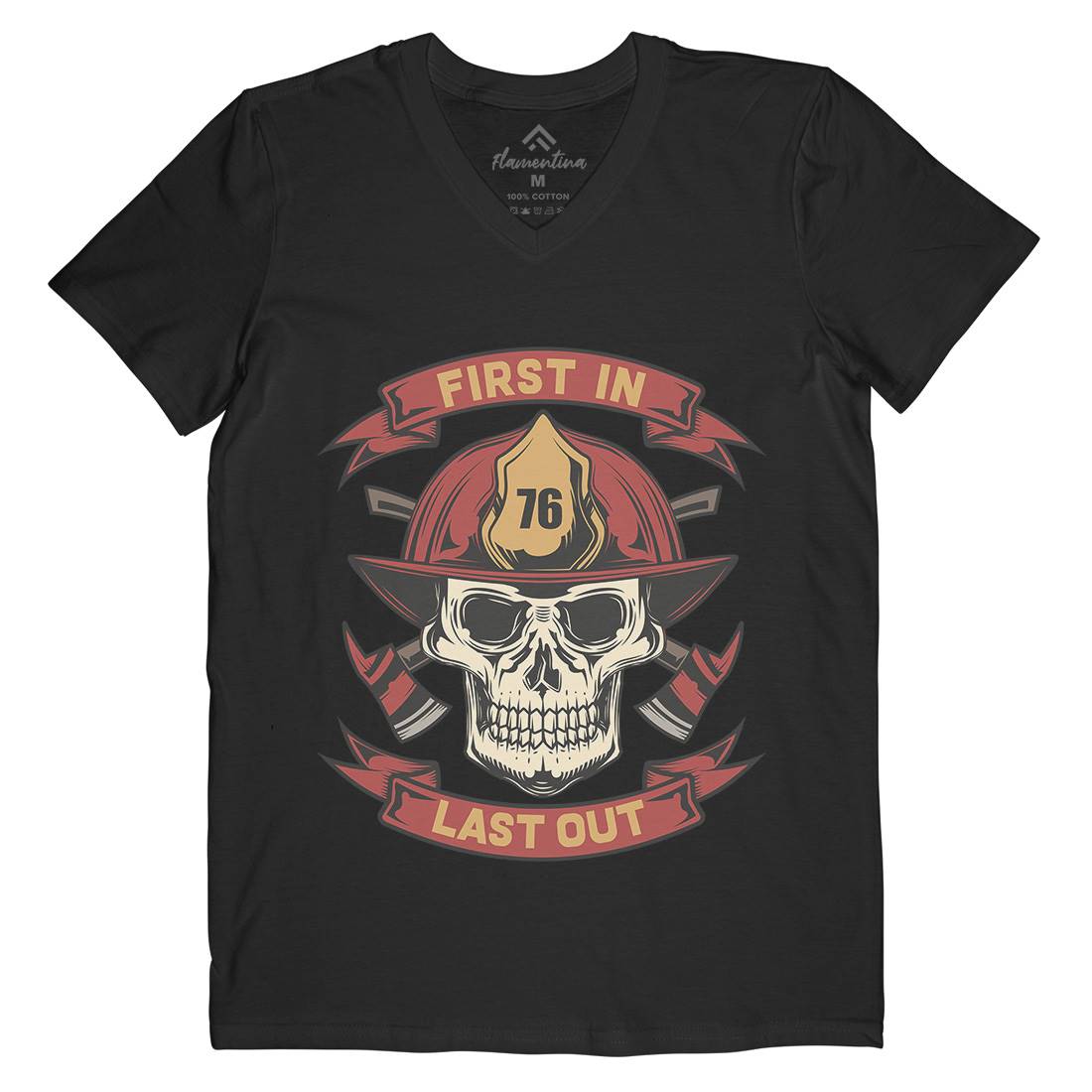 First In Last Out Mens V-Neck T-Shirt Firefighters C825