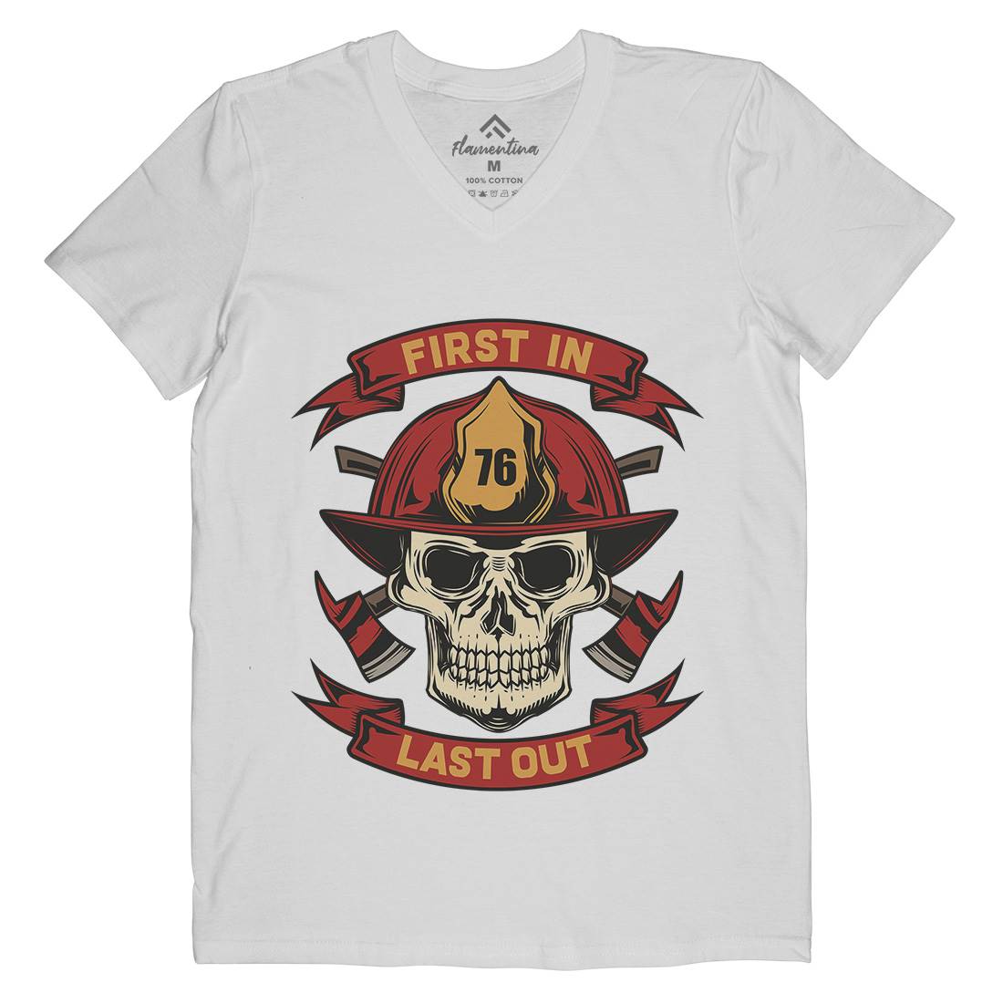First In Last Out Mens V-Neck T-Shirt Firefighters C825