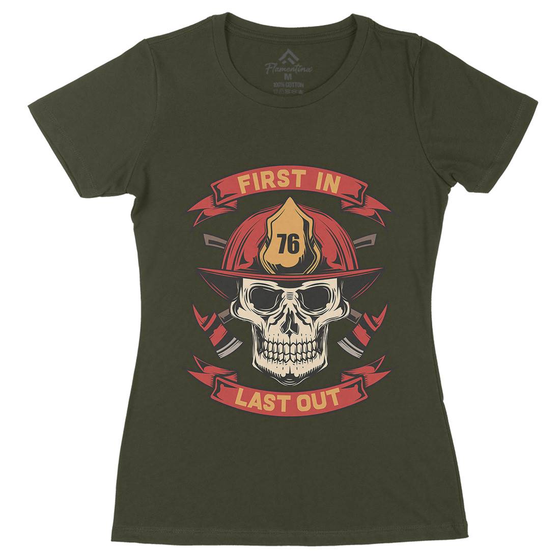 First In Last Out Womens Organic Crew Neck T-Shirt Firefighters C825