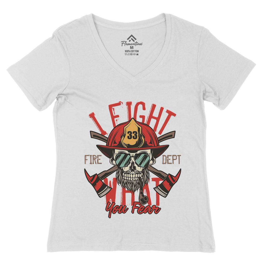 I Fight Womens Organic V-Neck T-Shirt Firefighters C830