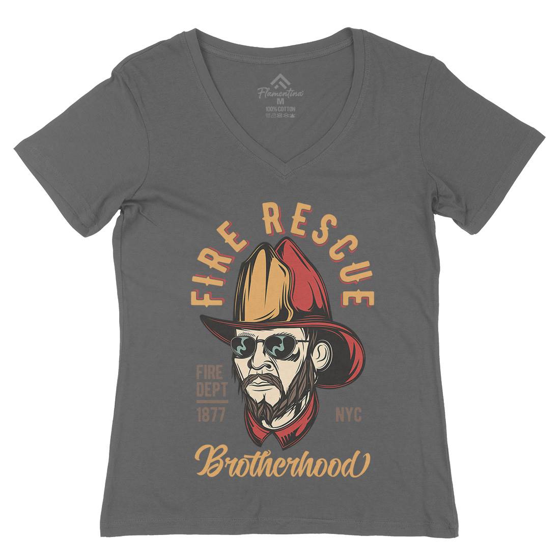 Fire Rescue Womens Organic V-Neck T-Shirt Firefighters C831