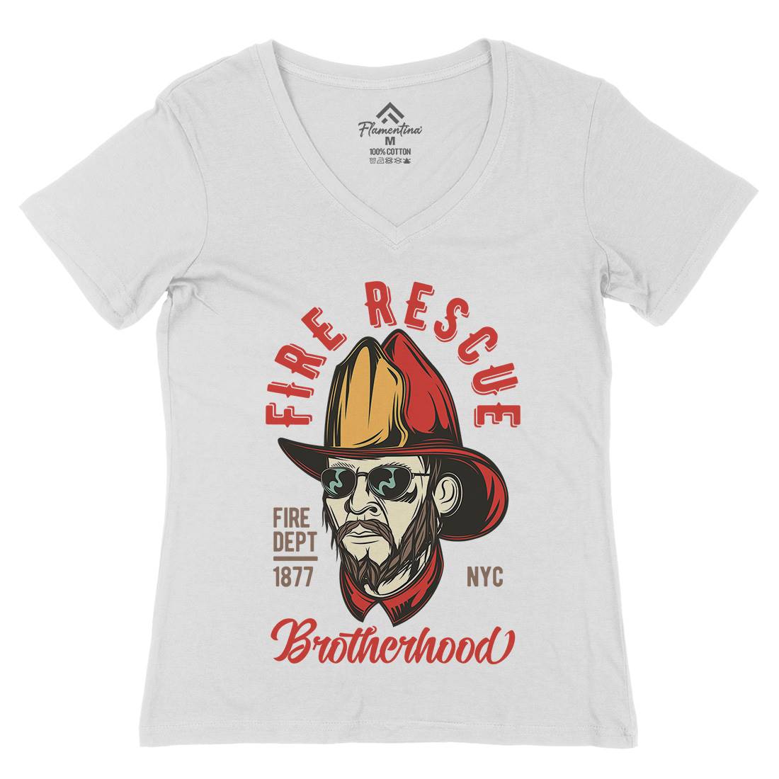 Fire Rescue Womens Organic V-Neck T-Shirt Firefighters C831
