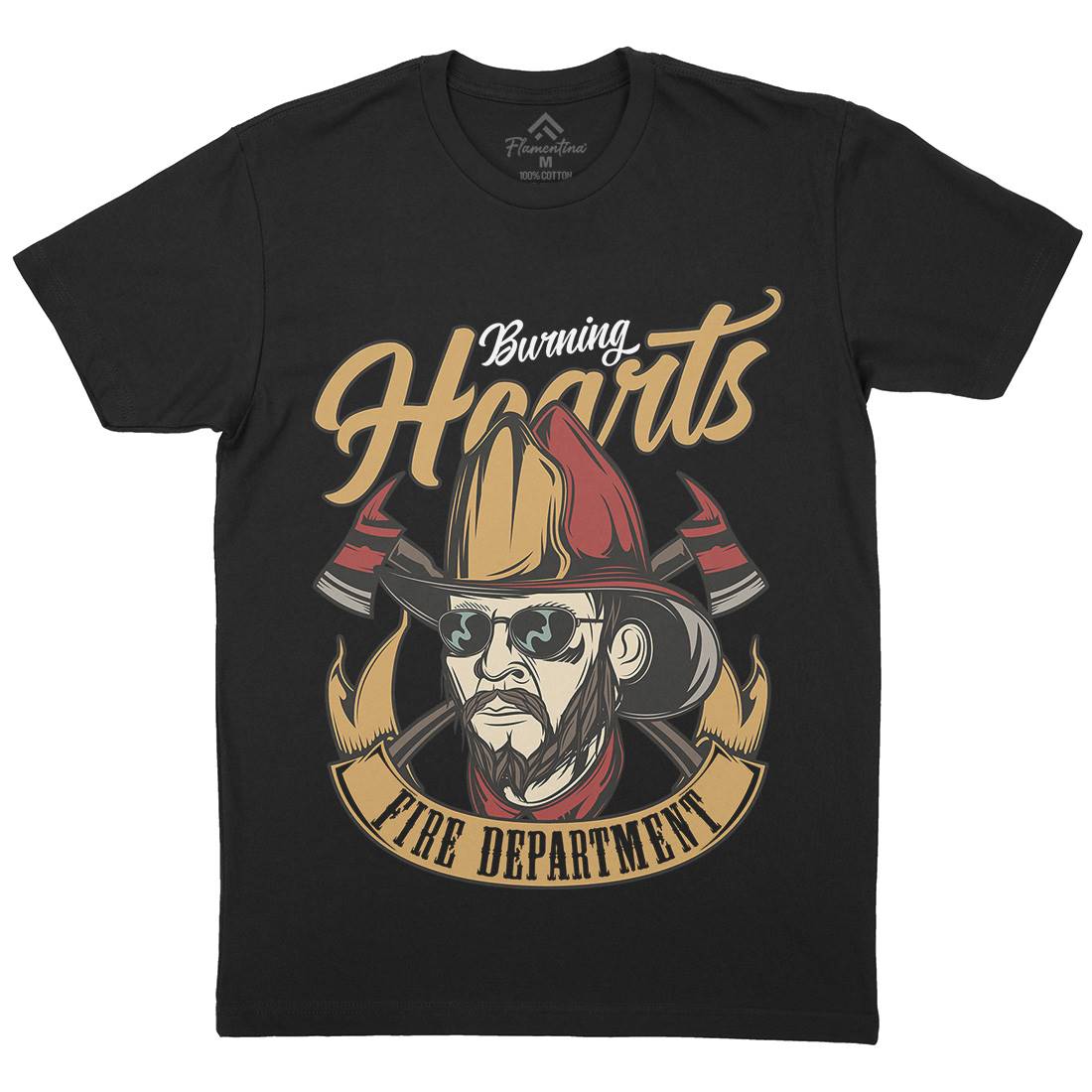Hearts Mens Organic Crew Neck T-Shirt Firefighters C832