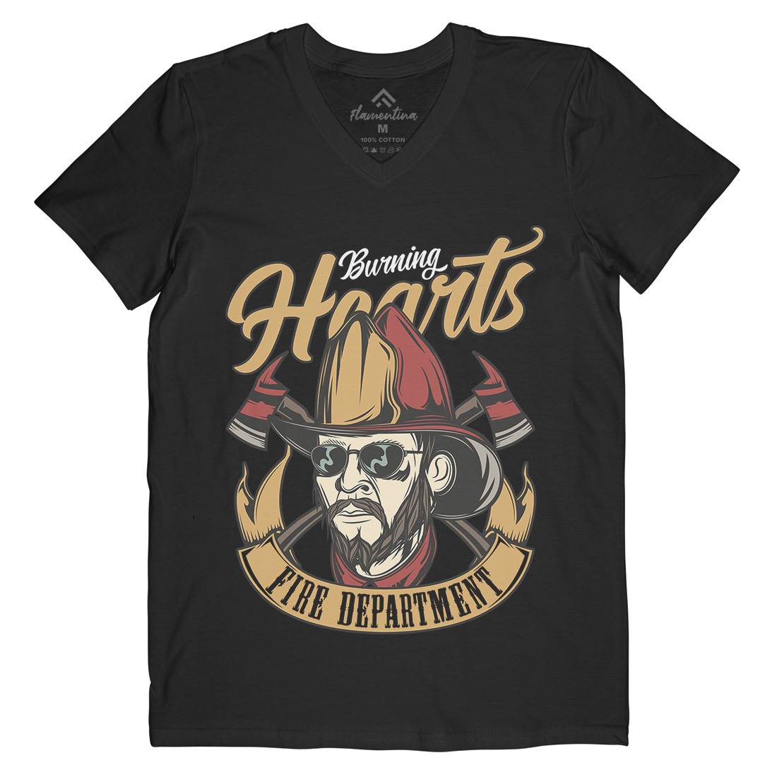 Hearts Mens Organic V-Neck T-Shirt Firefighters C832