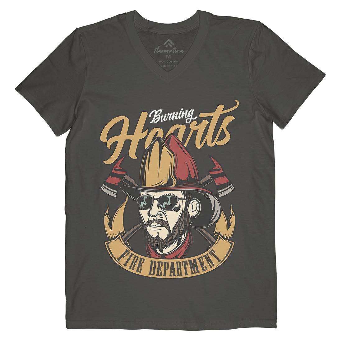 Hearts Mens V-Neck T-Shirt Firefighters C832