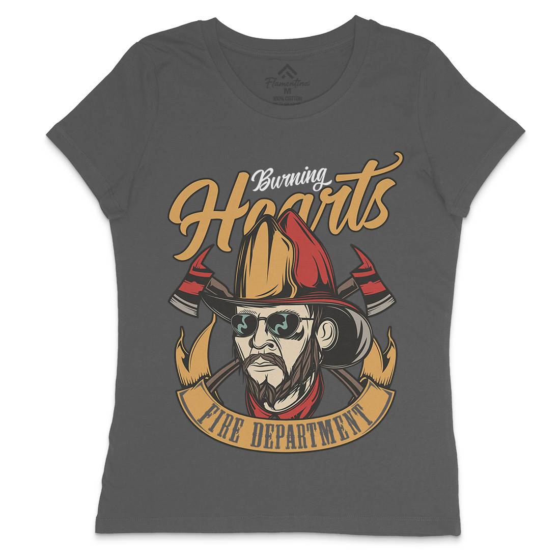 Hearts Womens Crew Neck T-Shirt Firefighters C832