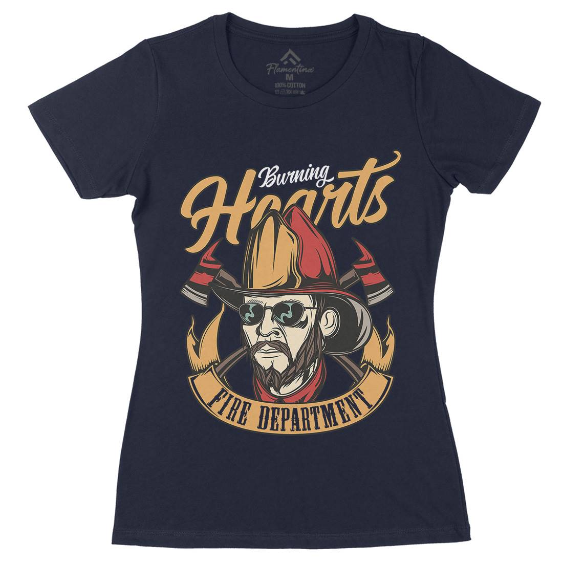 Hearts Womens Organic Crew Neck T-Shirt Firefighters C832